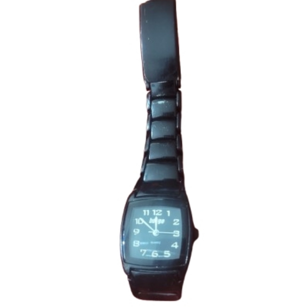 Bongo Watch Black Quartz Watch Shiny Womens Unisex Grunge Punk Dark Academia
